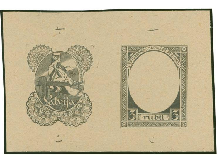 1920, First Constitution Assembly 3 rbl. black, center and frame side by side, the center showing two different security patt