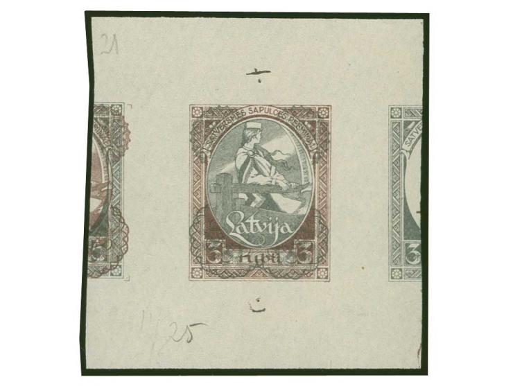 1920, First Constitution Assembly 3 rbl., proof in red-brown/grey with grey security pattern, showing to the right part of th