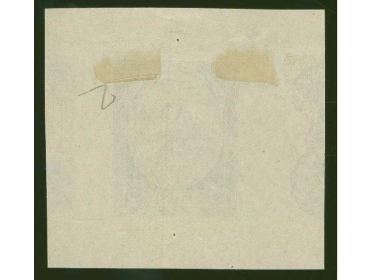 1920, First Constitution Assembly 3 rbl., proof in black-blue/blue with blue security pattern, showing to the right part of t