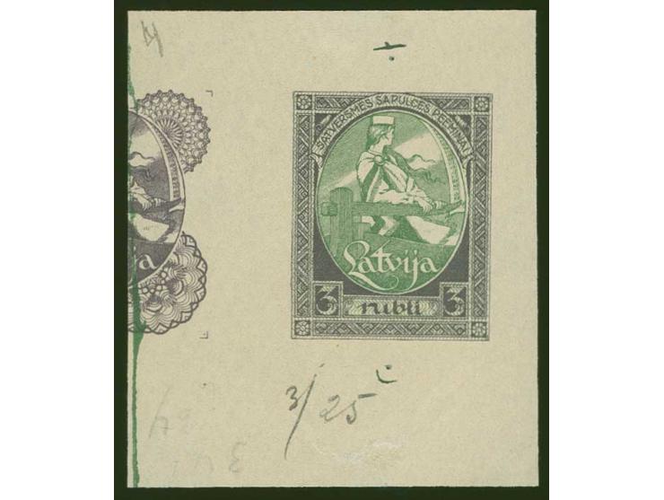 1920, First Constitution Assembly 3 rbl., proof in violet/green with green security pattern, showing to the left parts of the