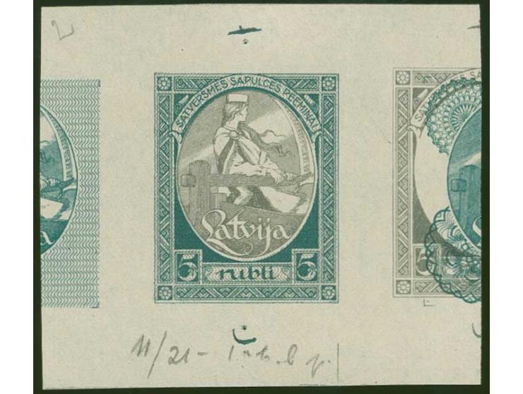 1920, First Constitution Assembly 5 rbl., proof in bluish-green/grey with grey security pattern, showing to the left parts of