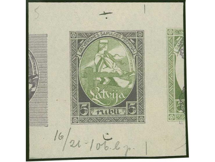 1920, First Constitution Assembly 5 rbl., proof in violet/olive-green with olive-green security pattern, showing to the left 