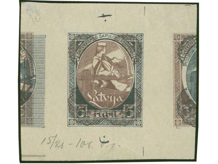 1920, First Constitution Assembly 5 rbl., proof in dark-blue/red-brown with red-brown security pattern, showing to the left p