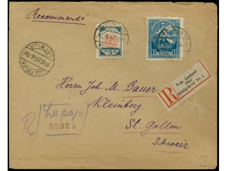 1920, First National Assembly 1 r. with additional franking tied by cds. "LEEPAJA 10.11.20" to registered cover, with handdra