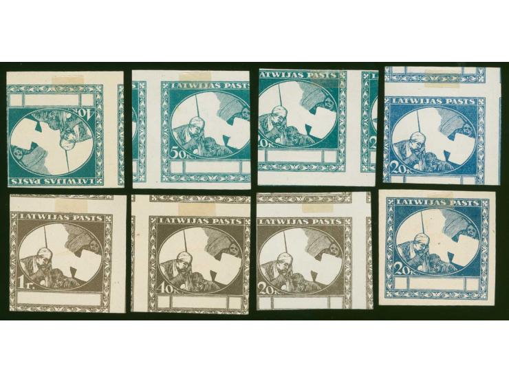 1920, Red Cross 20 and 50 k. single stamp, 40 k. two and 1 rbl. four single stamps, frame only in different colours, and reve