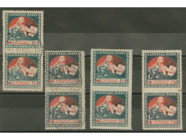 1920, Red Cross 50 k. and 1 rbl., each as used and unused vertical pair imperforated between, 1 r. unused with two perforatio