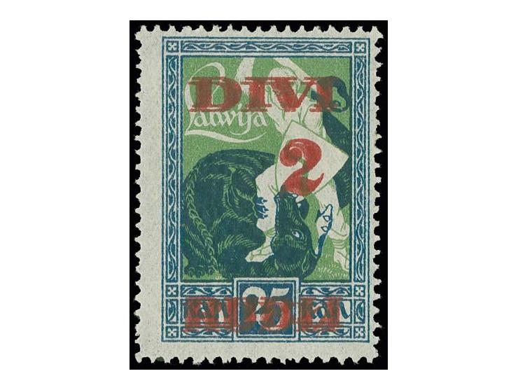  1920, Surcharge on Courland Liberation 2 r. on 25 k. with clear double overprint, unused, very fine