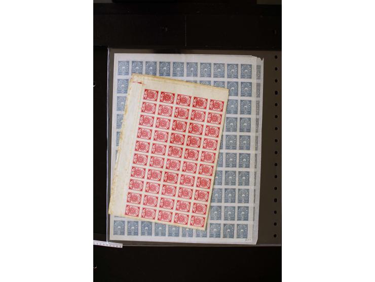1921, Red Cross surcharged, 2 r. on 40 k.-1 r., each as block of 88 with sheet margins on blue reverse and each as complete s