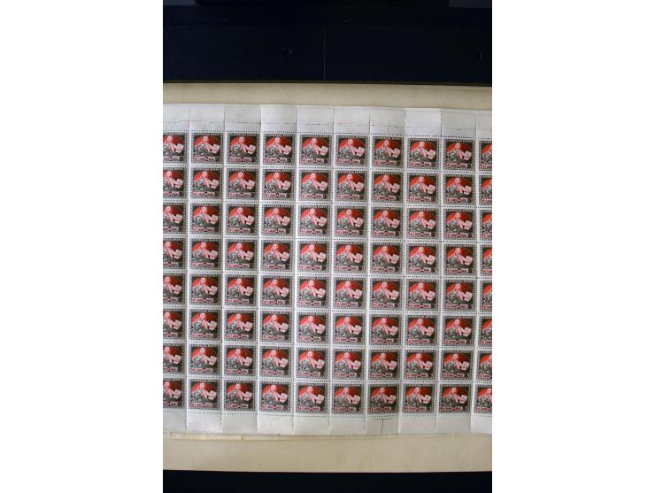 1921, Red Cross surcharged, 2 r. on 40 k.-1 r., each as block of 88 with sheet margins on blue reverse and each as complete s