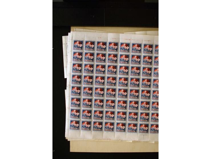 1921, Red Cross surcharged, 2 r. on 40 k.-1 r., each as block of 88 with sheet margins on blue reverse and each as complete s