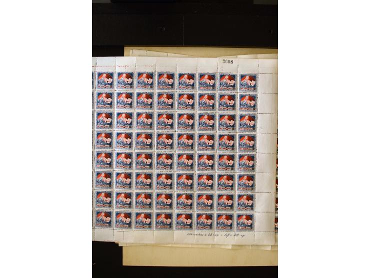1921, Red Cross surcharged, 2 r. on 40 k.-1 r., each as block of 88 with sheet margins on blue reverse and each as complete s