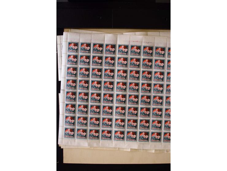 1921, Red Cross surcharged, 2 r. on 40 k.-1 r., each as block of 88 with sheet margins on blue reverse and each as complete s