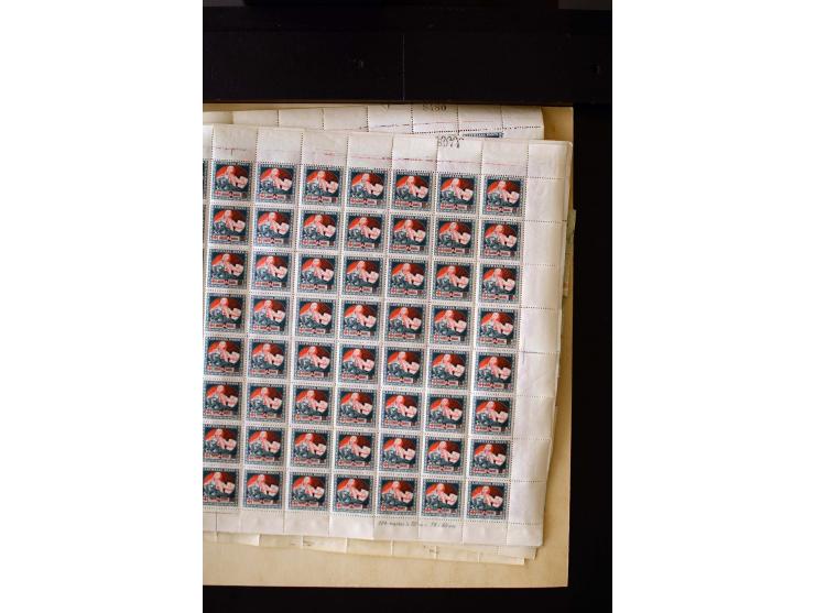 1921, Red Cross surcharged, 2 r. on 40 k.-1 r., each as block of 88 with sheet margins on blue reverse and each as complete s