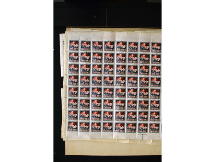 1921, Red Cross surcharged, 2 r. on 40 k.-1 r., each as block of 88 with sheet margins on blue reverse and each as complete s