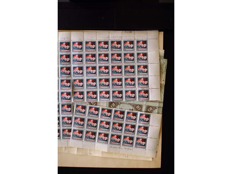 1921, Red Cross surcharged, 2 r. on 40 k.-1 r., each as block of 88 with sheet margins on blue reverse and each as complete s