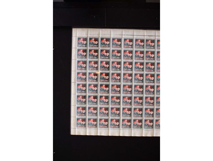 1921, Red Cross surcharged, 2 r. on 40 k.-1 r., each as block of 88 with sheet margins on blue reverse and each as complete s