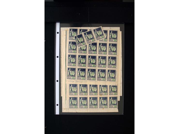 1921, Red Cross surcharged, 2 r. on 40 k.-1 r., each as block of 88 with sheet margins on blue reverse and each as complete s