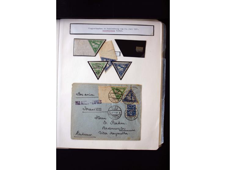 1921, Airmail 10-20 r., unused and used collection, including some pairs imperforated between, different perforations and 3 c
