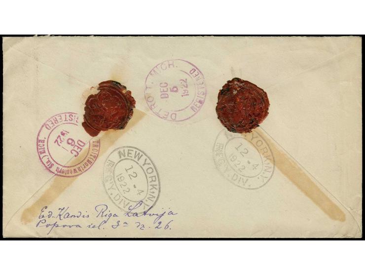 1921, Coat of arms 10 r. blue as horizontal gutter pair with lower sheet margin, perforated 10:11½, tied by cds. "RIGA DSELSS