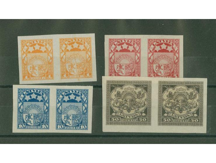 1921/22, Coat of arms 1,5,10 and 50 r., archive proofs, horizontal pairs, without gum, scarce, fine