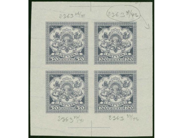 1922, 50 and 100 rbl. dark violet as sheetlet (94X103mm) on watermarked paper, no burelage, pencil notations next to each sta