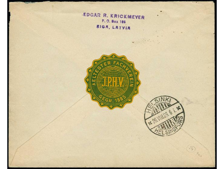 2 s. as vertical pair with additional franking to registered cover, with provisional r-label, to Helsinki, fine