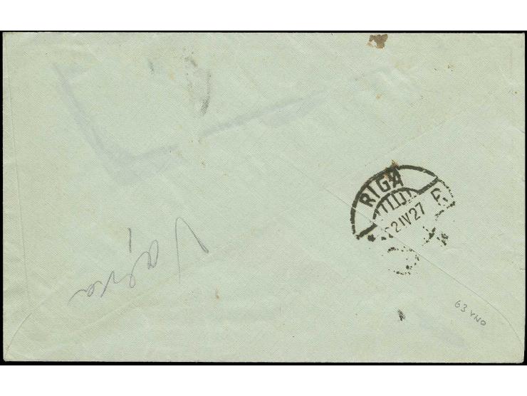 1923, Coat of arms 10 s. error of colour, dull pink, horizontal strip of three tied by cds. "ZEHSIS 22 4 27" to registered co