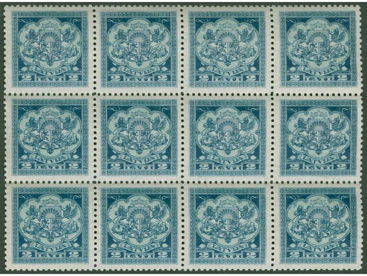 1923, Coat of arms 2 l. slate-blue/greyish-blue, block of 12 with horizontal watermark, lower row with watermark "AT MILLS", 