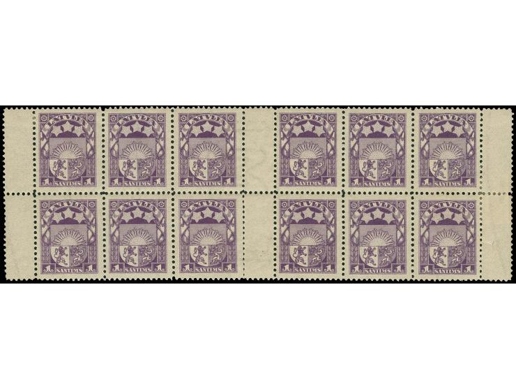 1 - 4 s. and 10 - 20 s., each as block of 12 with gutters in the middle and at both sides, and 1 s. as block of 38 with 6 gut
