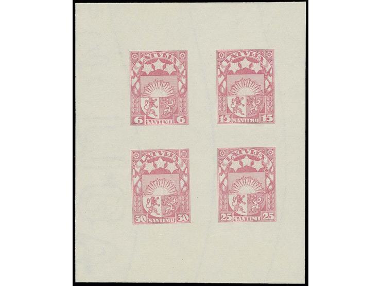 1925, Coat of arms 6-30 s. rose as imperforated sheetlet (77X94mm) on watermarked paper, extremely rare, only few proofs in t