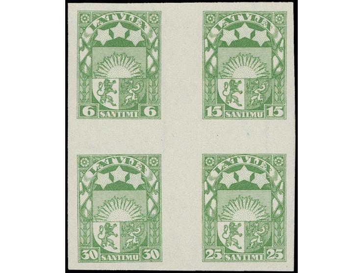 1925, Coat of arms 6-30 s. green as imperforated sheetlet (52X61mm) on watermarked paper, to our knowledge the only known cop