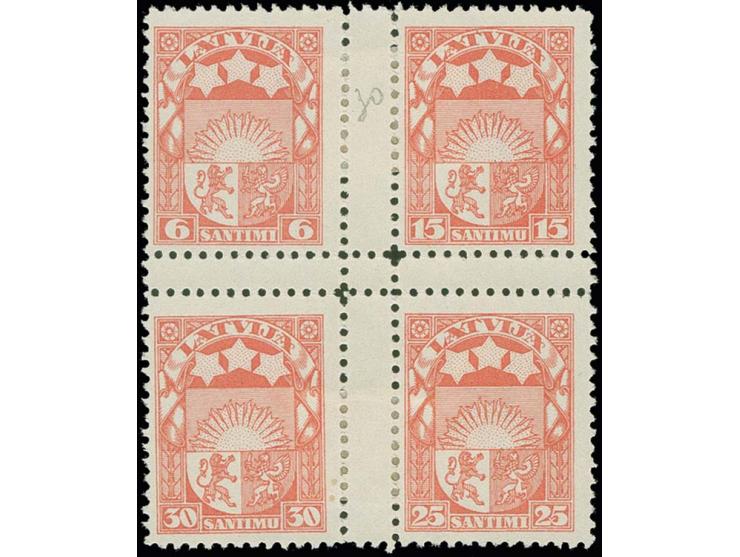 1925, Coat of arms 6-30 s. orange as perforated sheetlet on watermarked paper, to our knowledge the only known copy in this c