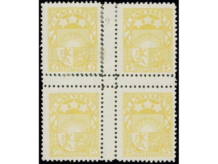 1925, Coat of arms 6-30 s. yellow as perforated sheetlet on watermarked paper, to our knowledge the only known copy in this c