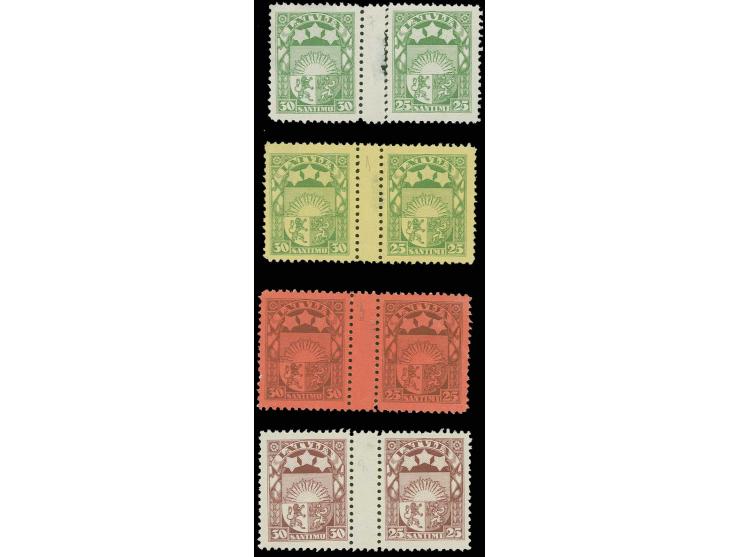 1925, Coat of arms 25-30 s., four gutter pairs in different colours, violet-brown on salmon, green on yellow, green and viole