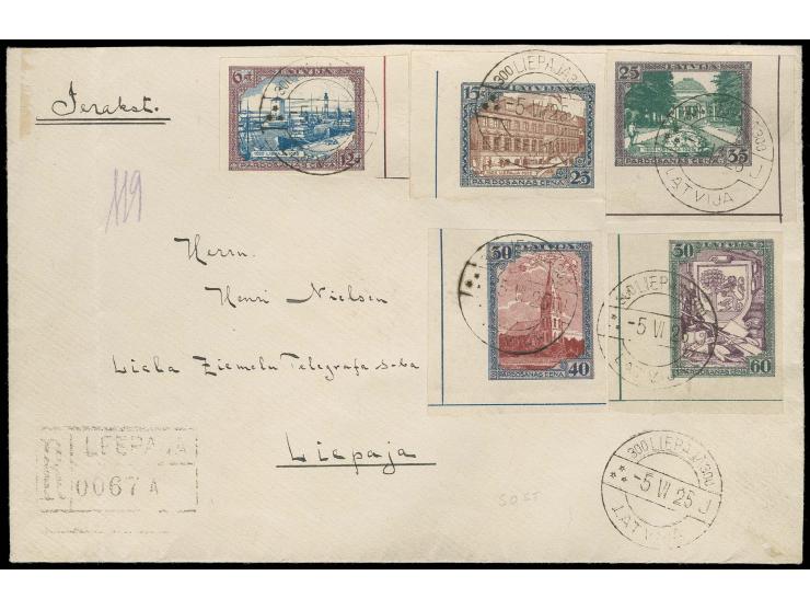 1925, Tercentenary of Liepaja 6-50 s. tied by clear special cds. to local registered cover, rare, folded at left, otherwise f