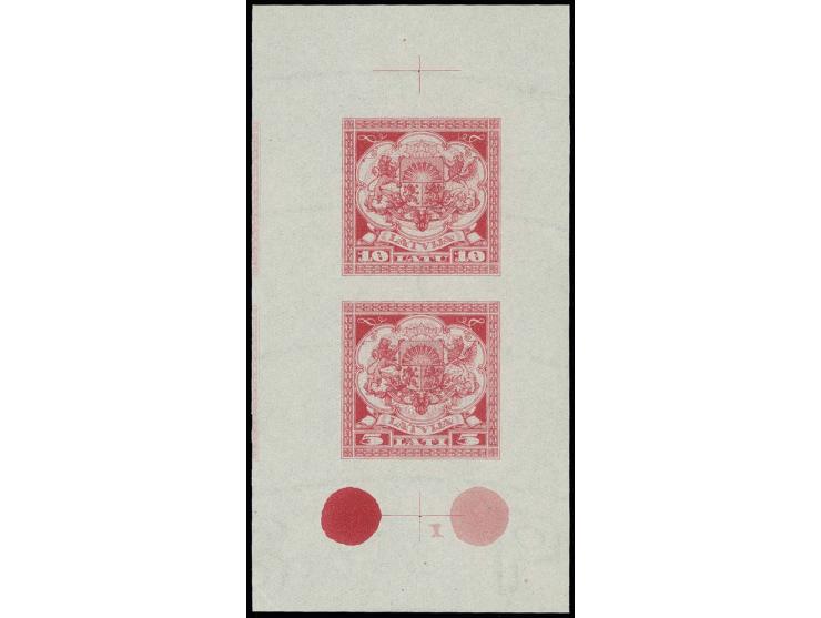 1925, Coat of arms 5 and 10 l. red/rose as imperforated sheetlet (55X106mm) on watermarked paper, with burelage, very rare an