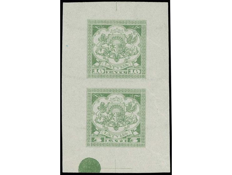 1925, Coat of arms 5 and 10 l. green/light-green as imperforated sheetlet (50X79mm) on watermarked paper, without burelage, v
