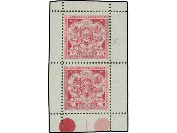 1925, Coat of arms 5 and 10 l. red/rose as perforated sheetlet (49X79mm) on watermarked paper, with burelage, very rare and a