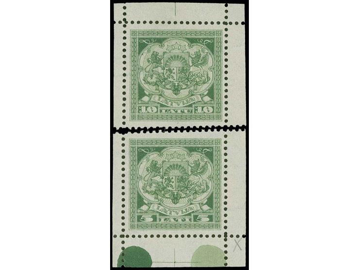 1925, Coat of arms 5 and 10 l. green/ light green as perforated, but separated, sheetlet (49X79mm) on watermarked paper, with