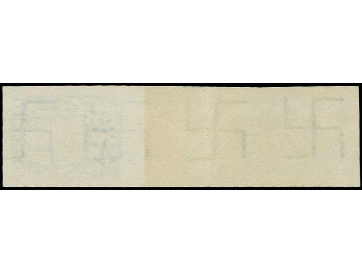 1927, Coat of arms 6 s. proof, imperforated vertical gutter pair, the upper stamp in green on yellow, the lower green on whit