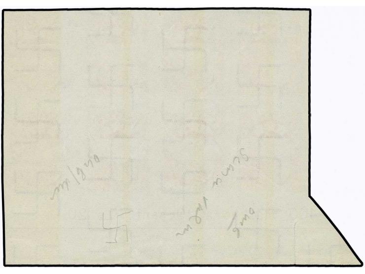 1927, Coat of arms 20 s. rose, archive proof, imperforated block of eight with lower sheet margin with complete inscription, 