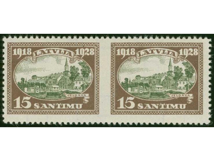 1928, 10th Anniversary of Independence 15 s. brown/green, horizontal pair, imperforated vertically, unused, fine