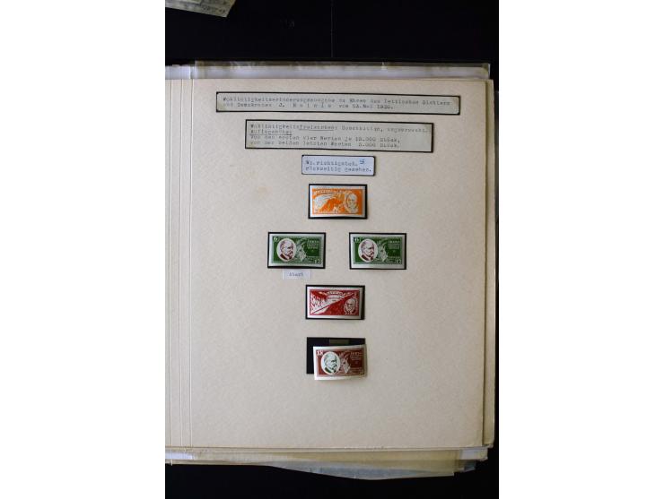 1930, Rainis-Fonds 1-15 s., unused and used collection with different watermarks, perforation varieties and two covers, fine