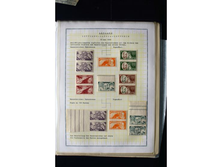 1930, Rainis-Fonds 1-15 s., unused and used collection with different watermarks, perforation varieties and two covers, fine
