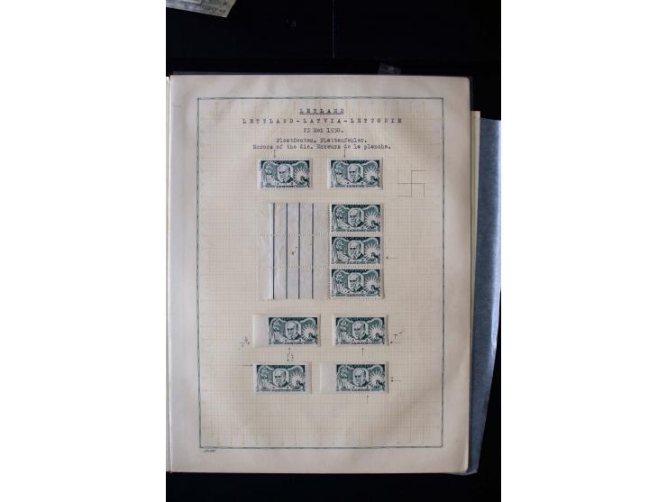 1930, Rainis-Fonds 1-15 s., unused and used collection with different watermarks, perforation varieties and two covers, fine