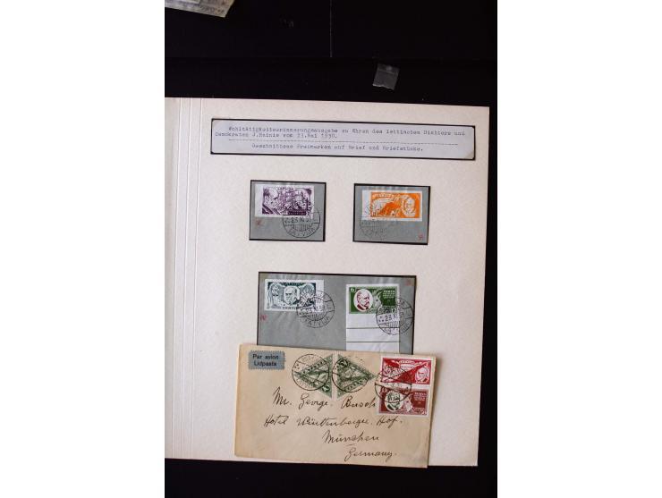1930, Rainis-Fonds 1-15 s., unused and used collection with different watermarks, perforation varieties and two covers, fine