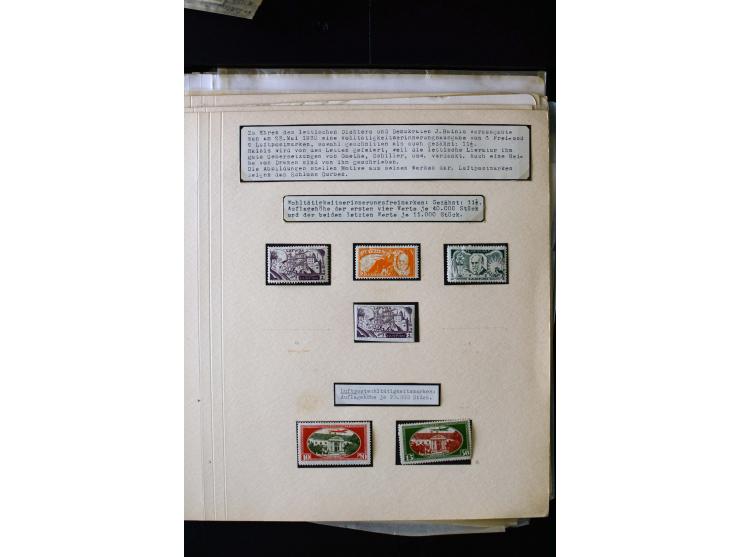 1930, Rainis-Fonds 1-15 s., unused and used collection with different watermarks, perforation varieties and two covers, fine