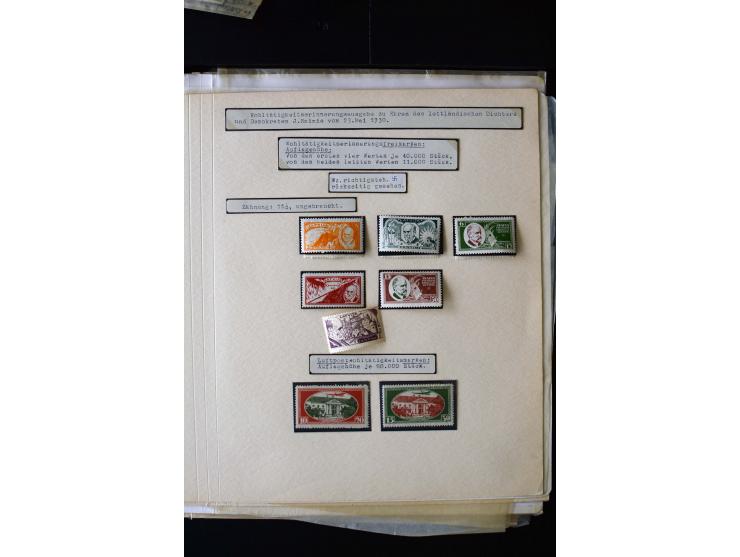 1930, Rainis-Fonds 1-15 s., unused and used collection with different watermarks, perforation varieties and two covers, fine