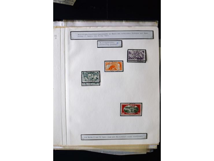 1930, Rainis-Fonds 1-15 s., unused and used collection with different watermarks, perforation varieties and two covers, fine