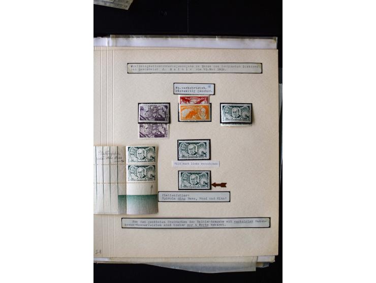 1930, Rainis-Fonds 1-15 s., unused and used collection with different watermarks, perforation varieties and two covers, fine